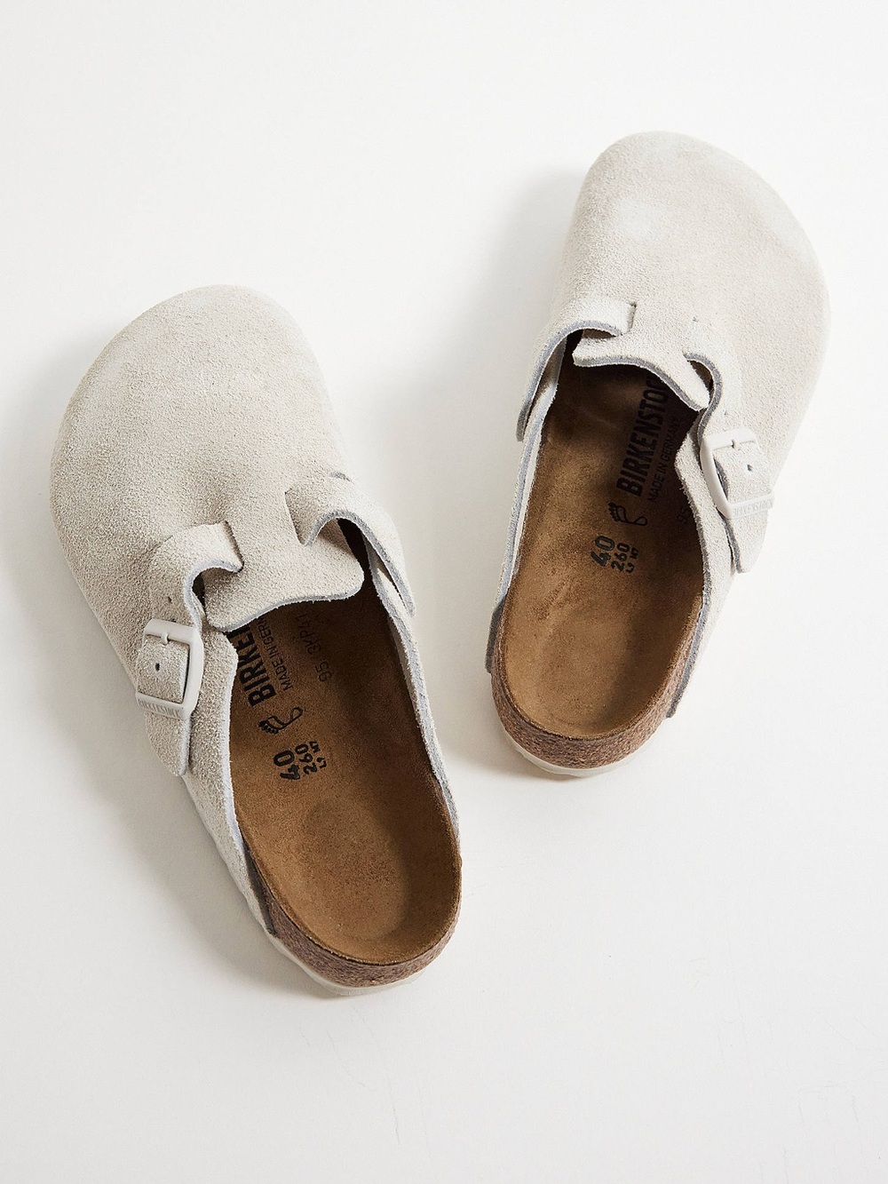 New Birkenstock Antique White Suede Boston Clogs